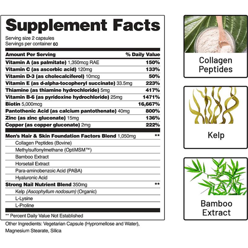 Biotin Supplement, Containing Kelp Blend, Supports Hair Health, Suitable for Adults.