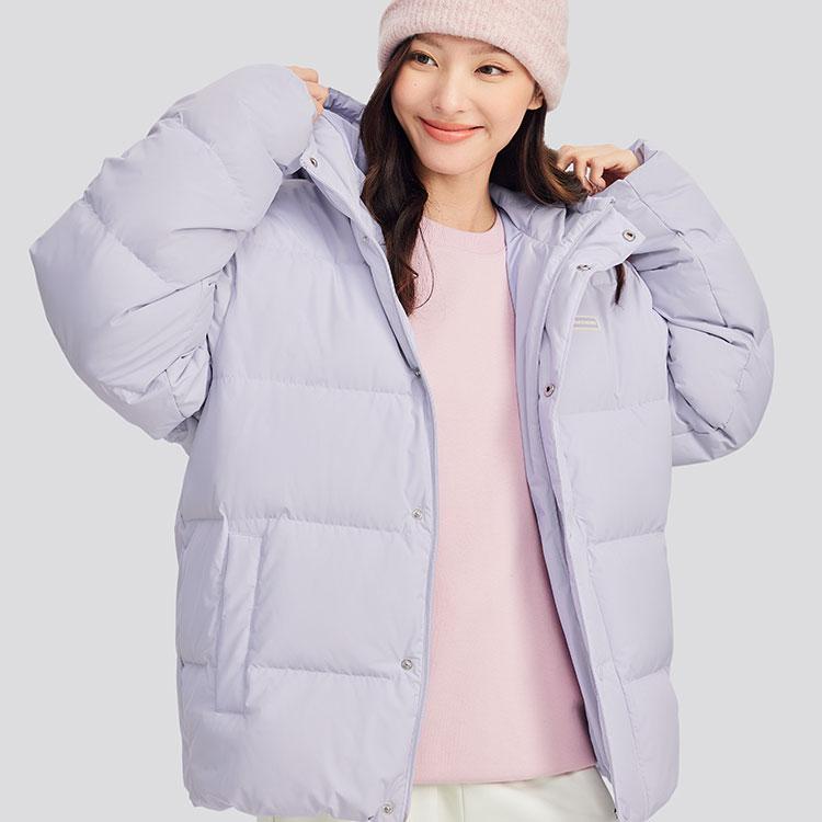Skechers Windproof Waterproof Oil-Resistant Teflon Three-Proof Warm Duck Down Hooded Jacket Unisex Outerwear Misty-Purple L324U154-04PG