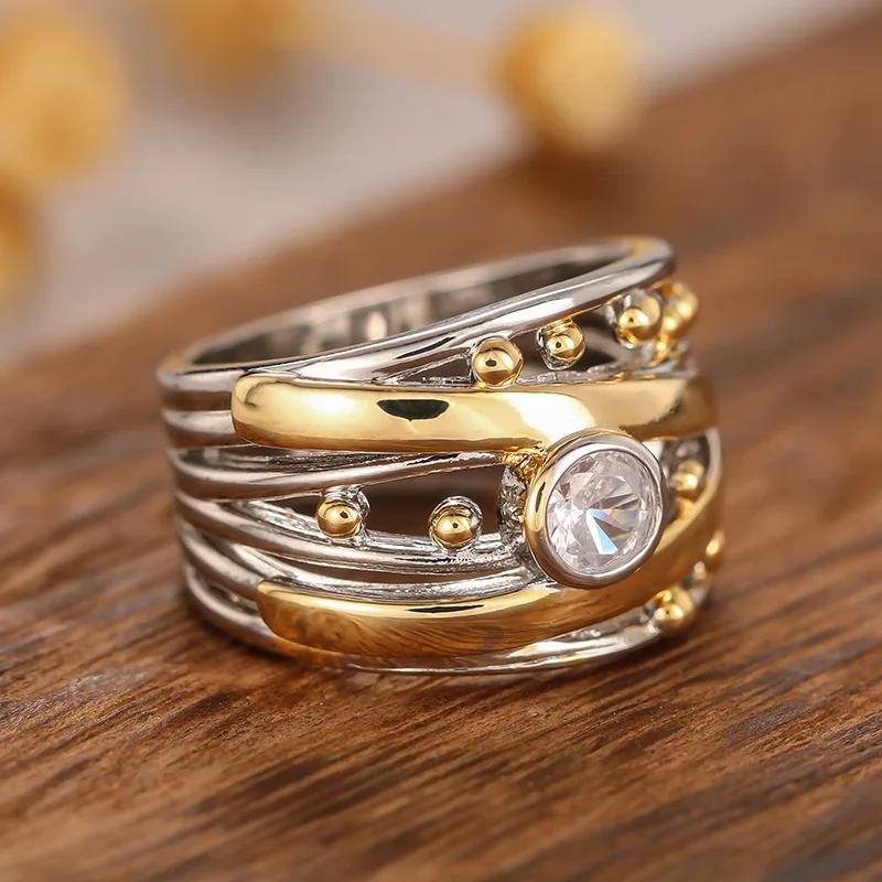 

New European And American Banquet Metal Bead Design Accessories, High-End Two-Color Fashionable Niche Design Ring 10