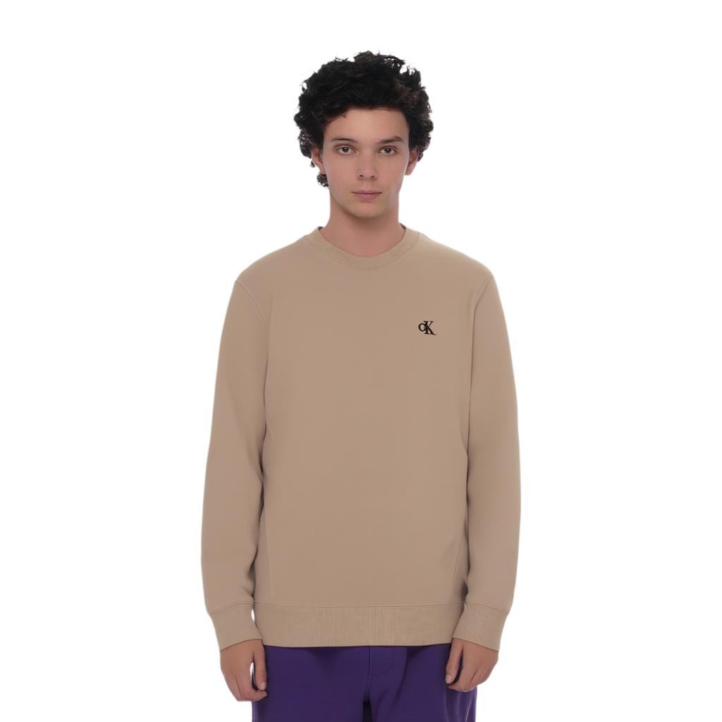 Calvin Klein Letter Split Print Cotton Crew Neck Sweatshirt Men Sweatshirt Brown J323239