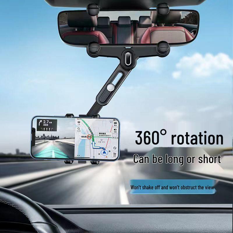 Adjustable 360° Rotating Rearview Mirror Phone Holder for Car Navigation