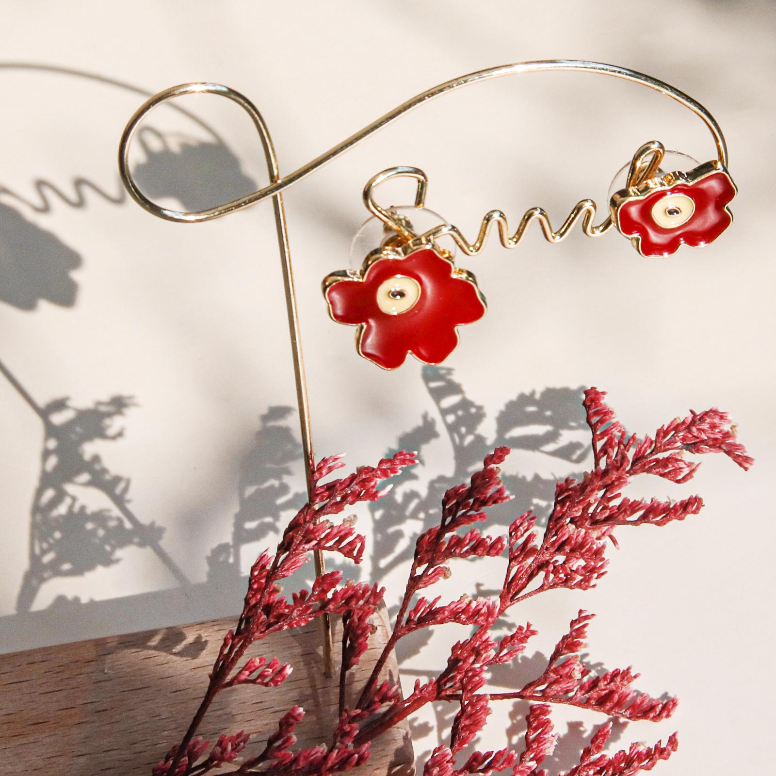 

Ее лаборатория | Серьги из сплава неправильной формы с красным цветком, аксессуары