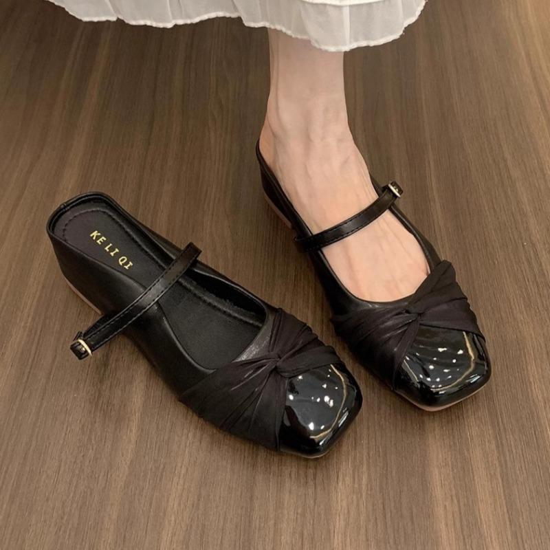 Women Slippers Flat Sandals Square Toe Marie Janes Shoes Woman Mules 2025 Trend Summer Soft Leather Loafers Shallow Sandalias
