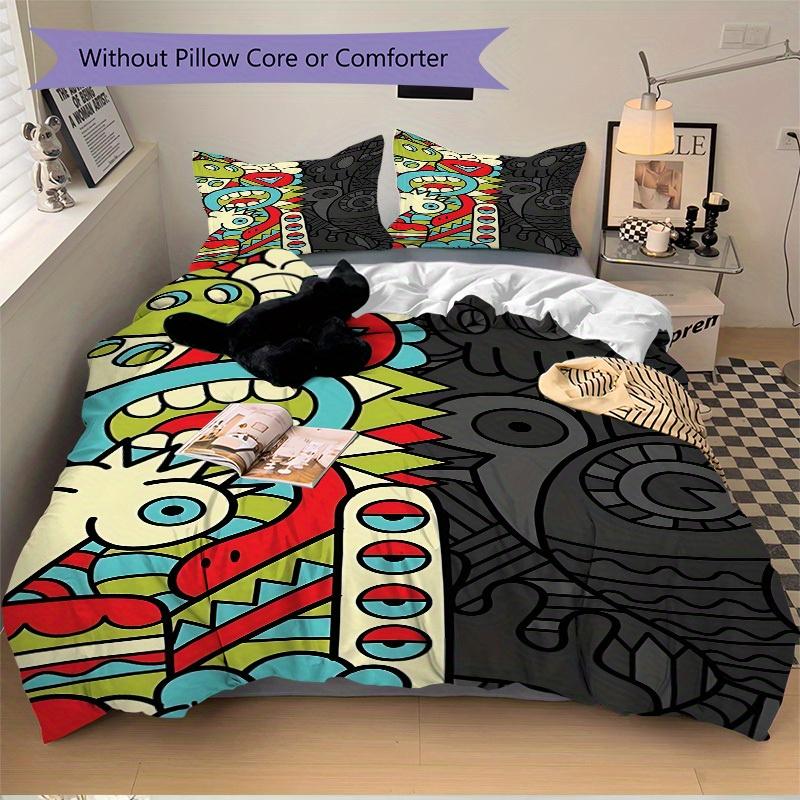3pcs Psychedelic Patterns 1Cover + 2Pillowcases, PillowInserts NotIncluded, Machine Washable, All - Season Use, Suitable for Bedroom Guest Room99