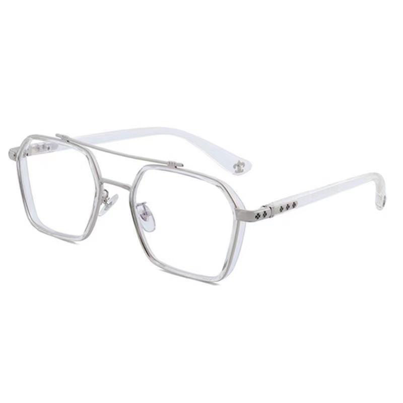 Retro Double-Beam Color-Changing Sunglasses With Blue-Changing Myopia Sunglasses. The Same Style Has Degree Glasses Frames Without Background Color.