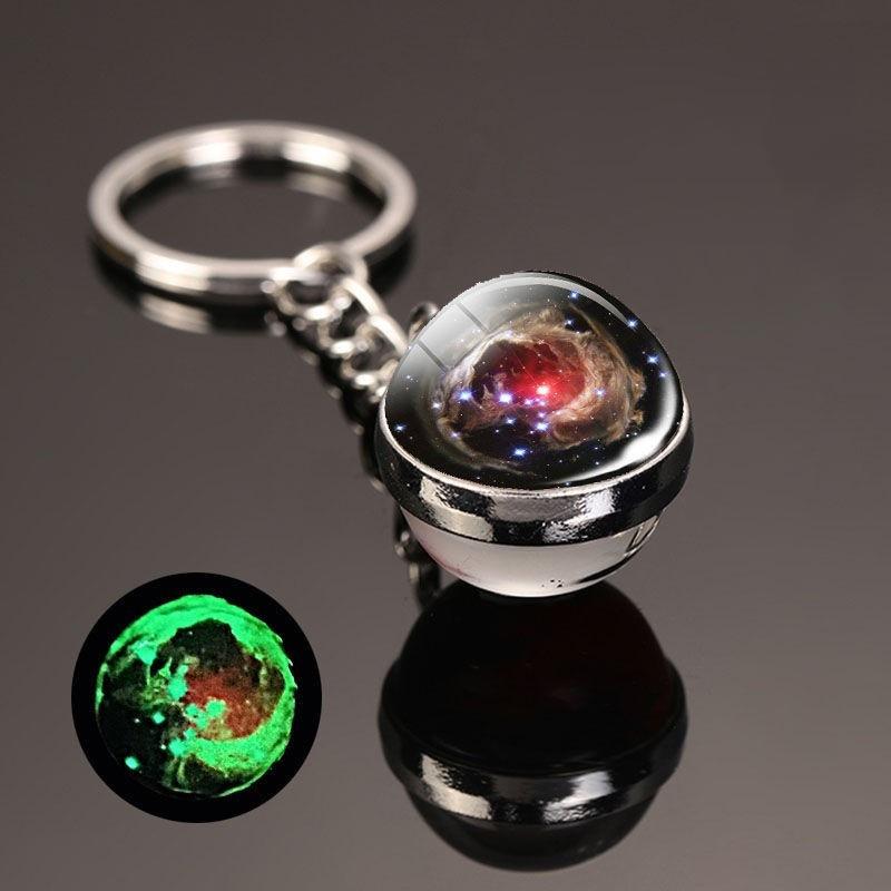 Luminous Sun Nine Planets Jupiter Milky Way Galaxy Keychain Pendant Round Double Sided Earth Keychain Bag Hanging Decor
