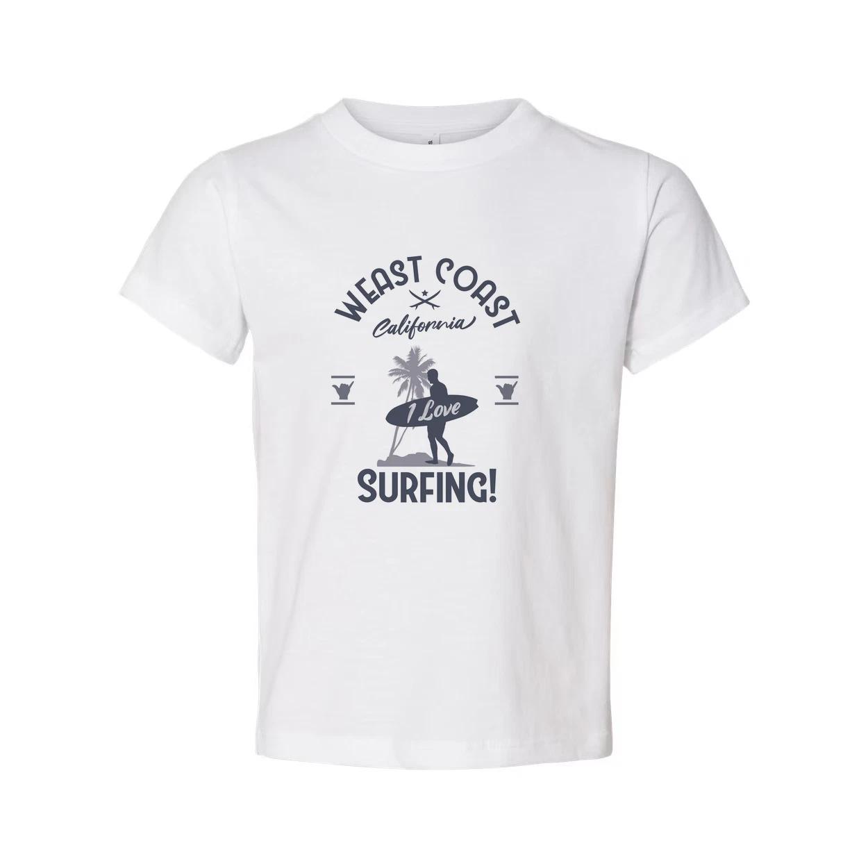 

West Coast California Surfing Unisex T Shirt With Surfer And Palm Tree Graphic P M