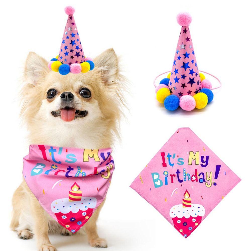 Cartoon Dog Birthday Bib and Party Hat Decorative Pet Birthday Decorations Set  Pet Accessories