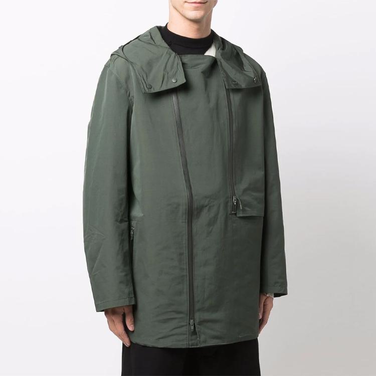 Y-3 Zipper Chest Pocket Solid Color Mid-Length Parka Men Outerwear Green HB3400