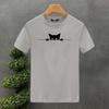 Men's Summer Cotton Fashionable Casual Loose Large Cute Cat Pattern Printed Round Neck Short Sleeve T-shirt Top