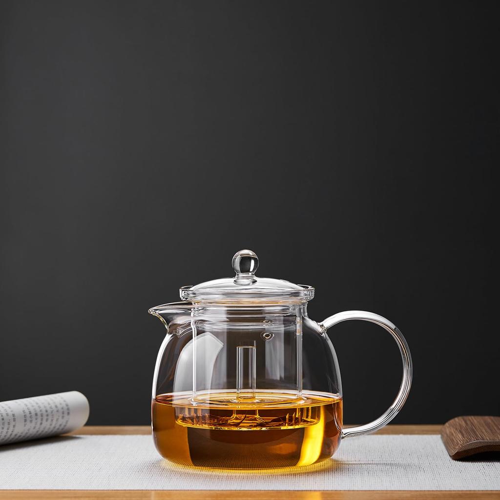 Pokaro Tee Teekanne, Hitzebeständiges Glas, Große Kapazität (1350ml), Transparent und stilvoll, hitzebeständig (170°C), Mikrowellen- und Hitzebeständig, Inklusive