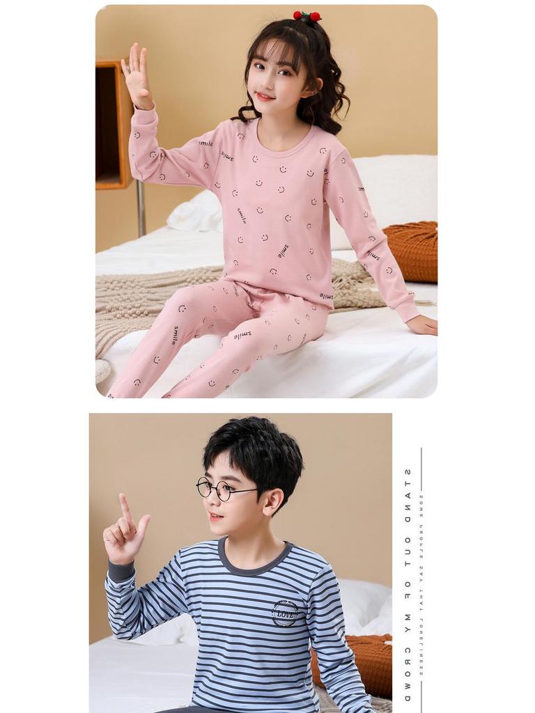 Kids' Seasonal Cotton Clothing Set: Boys' Autumn Trousers, Girls' Winter Warm Underwear, Small & Medium Children's Homewear