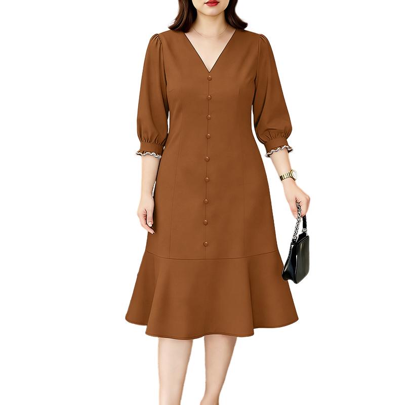 ZANZEA Women Elegant Casual V-Neck Solid Color 3/4 Sleeve Dress S