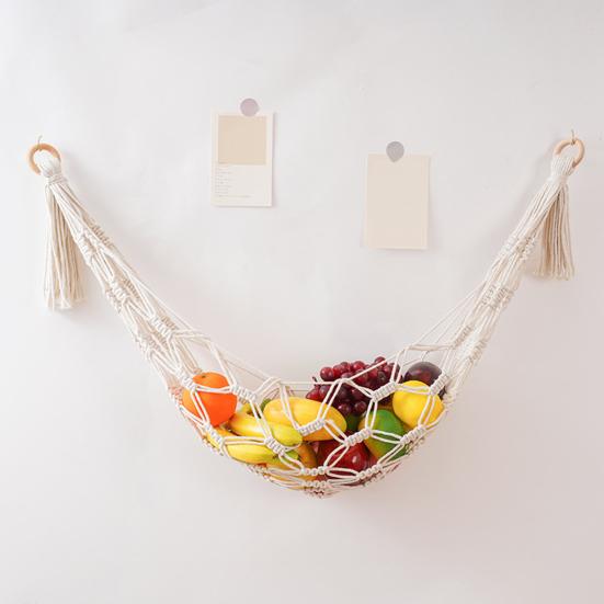 Woven Cotton Toy Net, Boho Wall Hanging Organizer, Handmade Storage Hammock for Stuffed Animals, Kids Room Nursery Decor