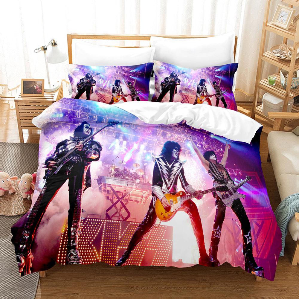 Kiss Rock Band Bedding Set Music 3D Duvet Cover Polyester Pillowcases Quilt Cover Fashion Home Decor Gift Twin King Queen Size