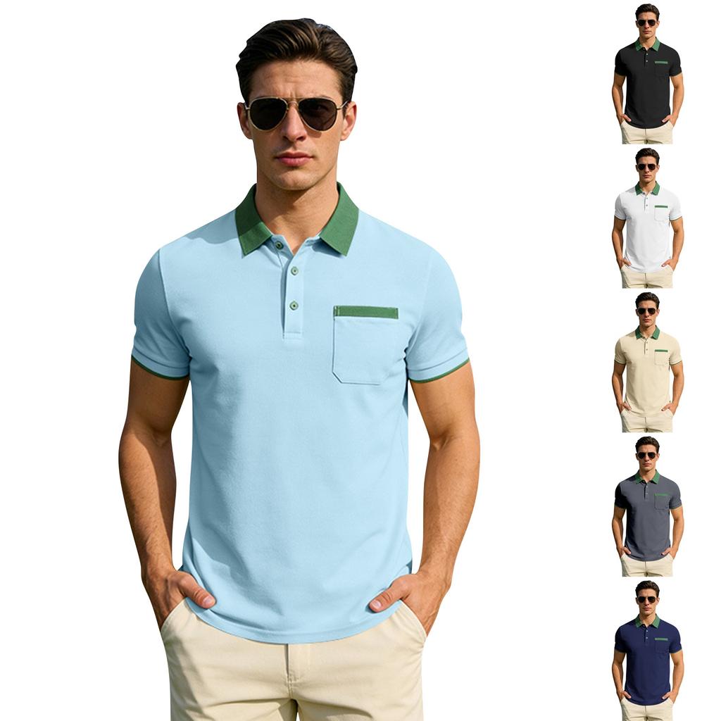 Men’s Short Sleeve Polo Shirt with Collar Pocket Classic Fit Casual Button Down Top