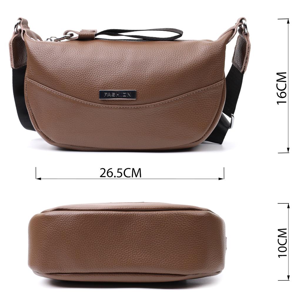 Women's Genuine Leather Shoulder Bag with an Unusual Runner Keychain Vintage 22619 Brown