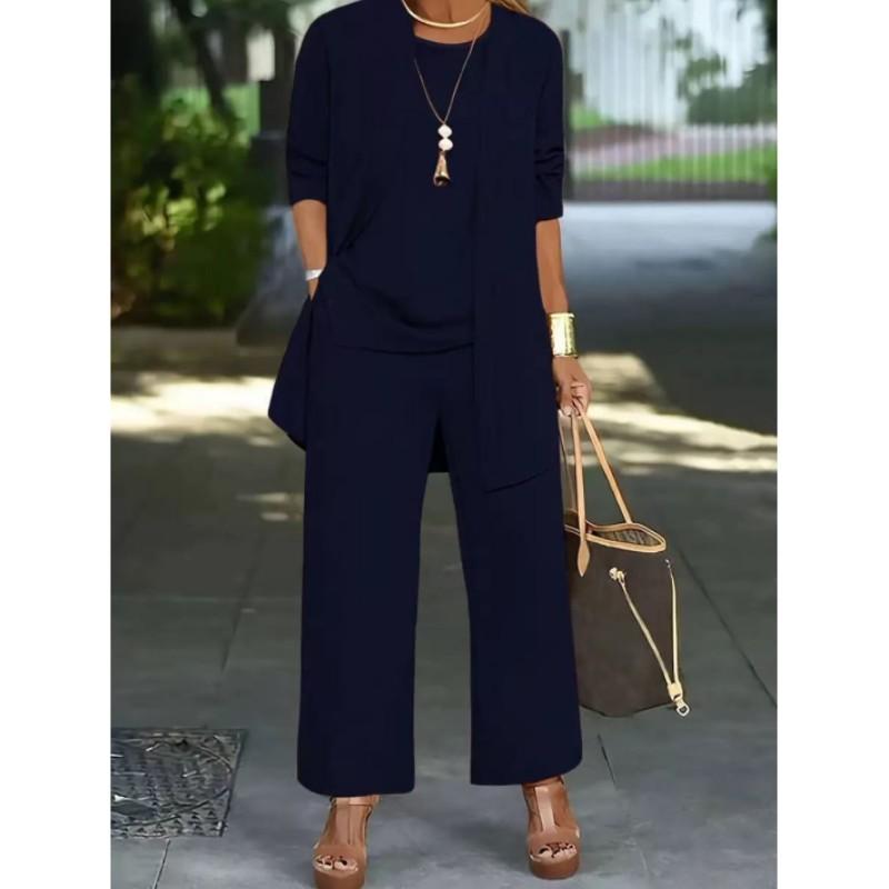 Dámsky jarný a jesenný set plus size, ktorý omladzuje a zoštíhľuje, jednofarebný jednoduchý cestovateľský top + nohavice