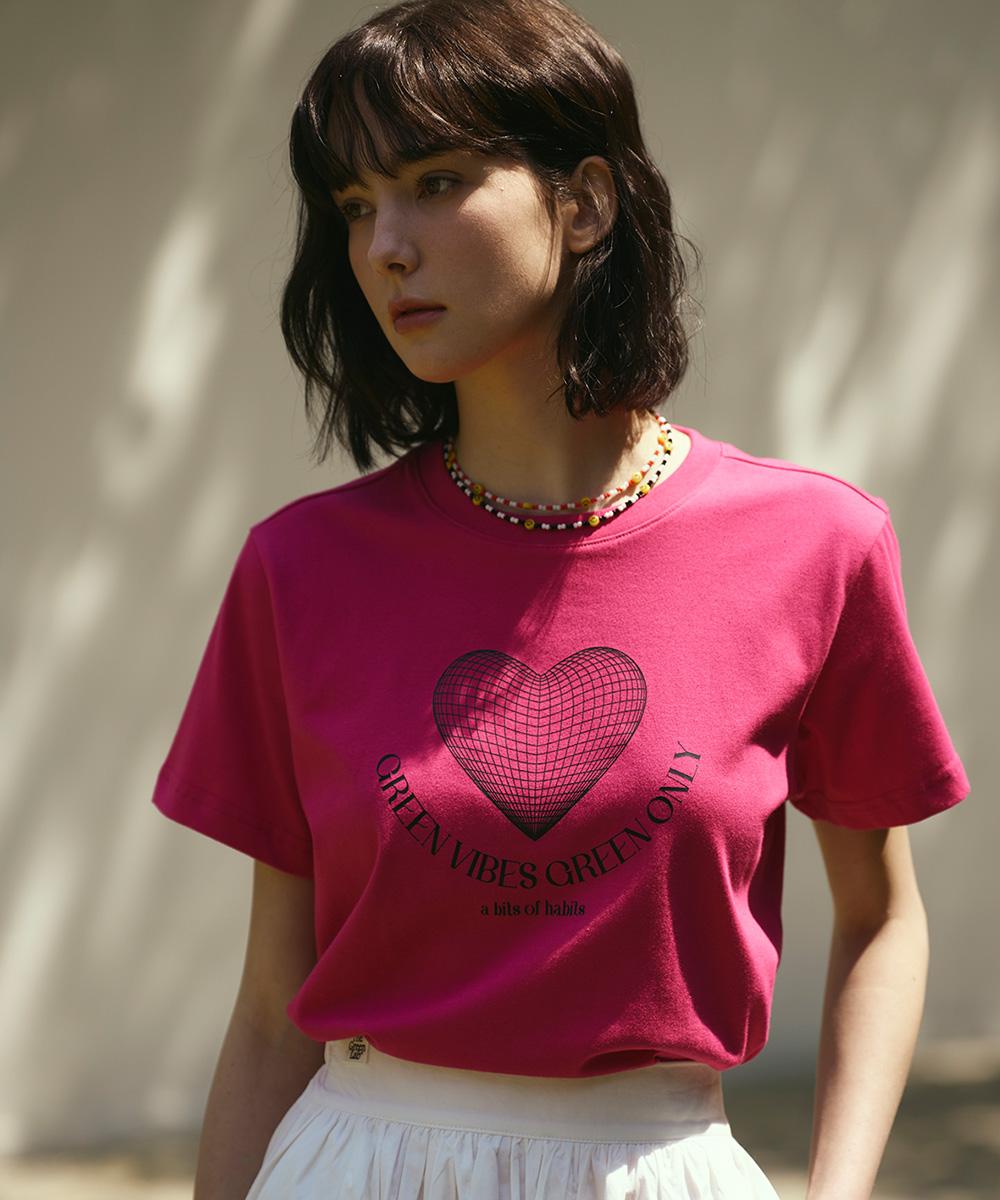 The Green Lab Heart Planet 1 Graphic Short Sleeve T-Shirt [Pink] White/Free