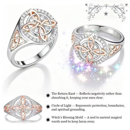 Women Finger Ring Witch Knot Design Two-tone Ring Women Spiritual Comfort Negative Energy Protective