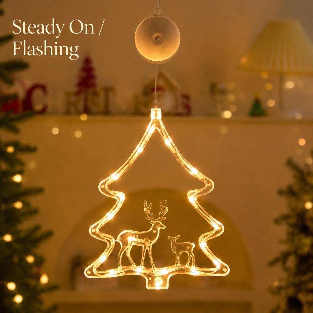 LED Kerst Zuignap Raamlicht, Werkt op Batterijen, Ster Boom Krans Hangdecoratie voor Huis Slaapkamer Winkel