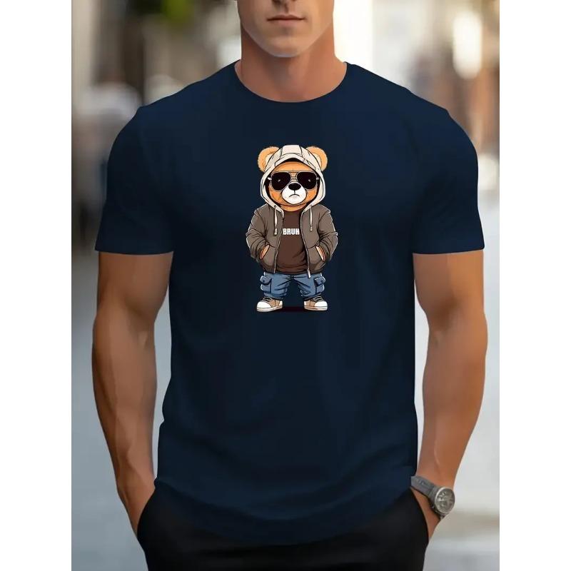 Men's Streetwear-Inspired Cartoon Bear T-Shirt | Versatile Crew Neck | Summer-Ready Short Sleeves | Trendy Casual Wear T-Shirts Men’s