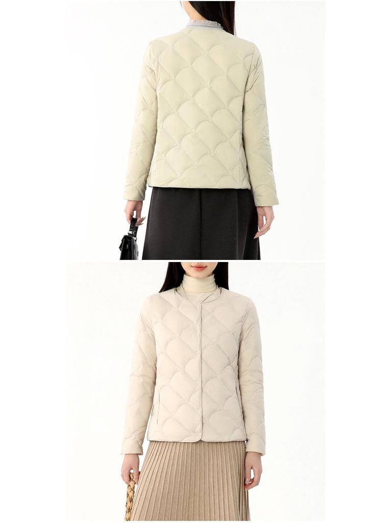Women's Lightweight Round Neck Down Jacket – Fashionable Plus Size Thin Style with 90% Duck Down Filling.