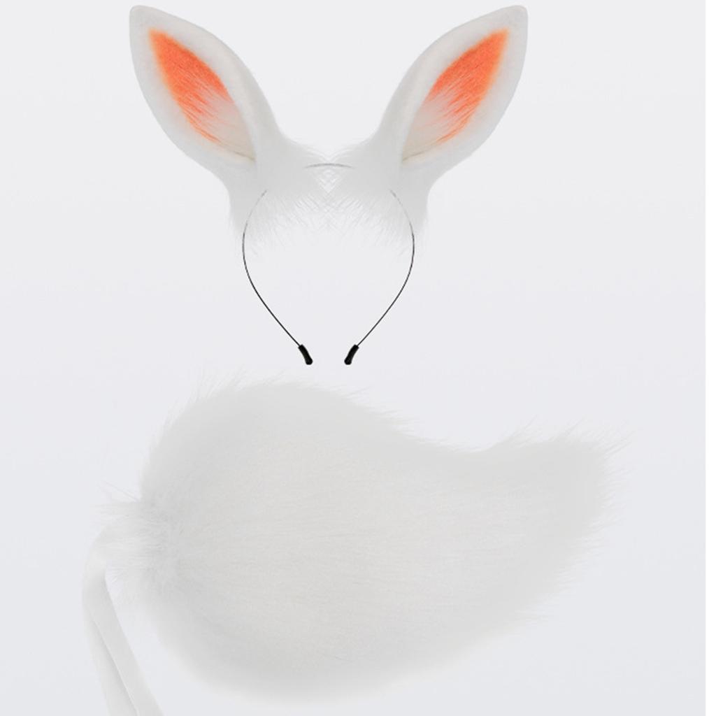 Rabbits Costume Accessories Plush Ear Hairband Tail Halloween Costume Accessories Set for Kid Girl Halloween Cosplay