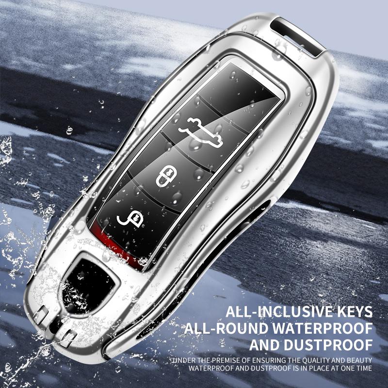 Leather Car Metal Key Case Cover Shell Fob For Porsche Panamera Cayenne 971 911 9YA Macan Boxster Keychain Accessories