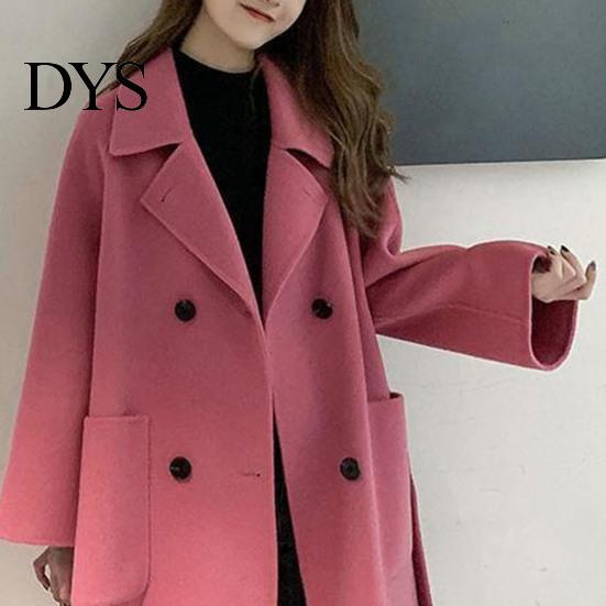 Casual Women Outerwear Fall Winter Woolen Jacket Thick Loose Turn-down Collar OL Commuting Long Coat Double-breasted Mid Length Korean Style Overcoat