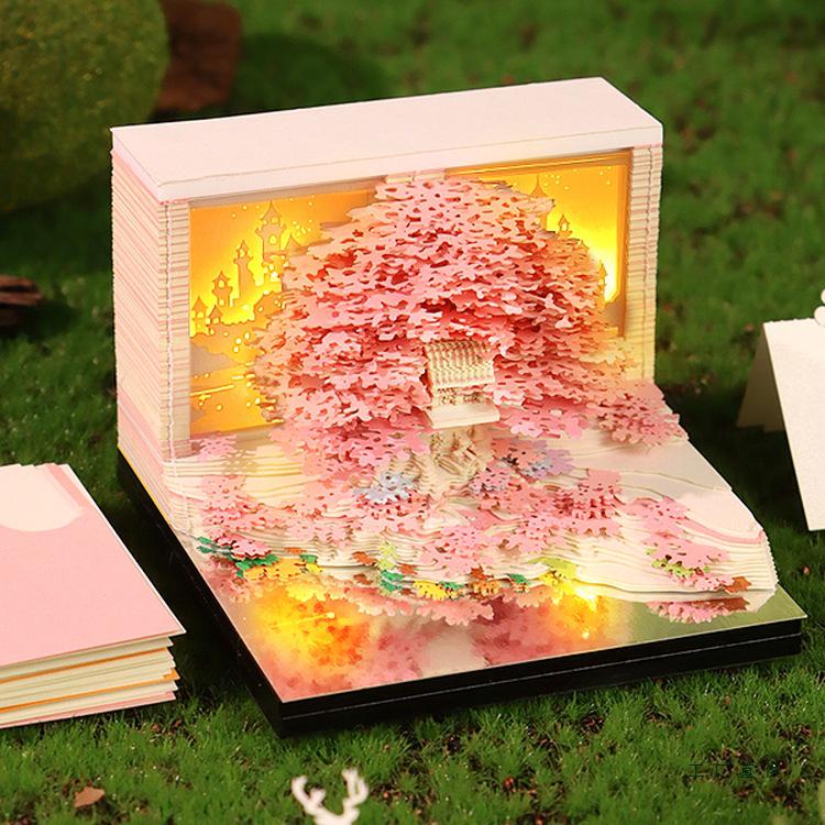 Flower Sea Tree Island Adventure Tree House with Lights: 3D Paper Art Calendar Gift and Romantic Decor Piece