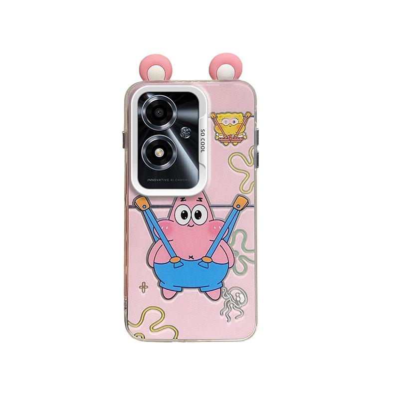 KEYSION Cute Ear Cartoon Case for OPPO A79 5G with Lanyard Soft Silicone+PC Shockproof Phone Back Cover for OPPO A79 5G