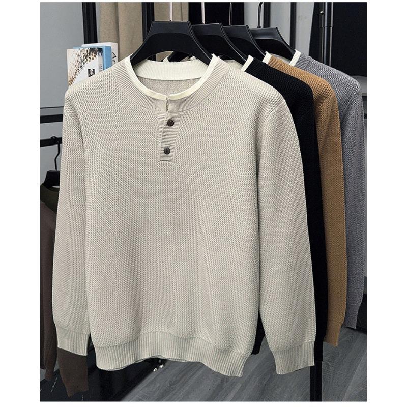 Men Fake Two Pieces Round Neck Long Sleeve Knitted Casual Pullover Sweater Top