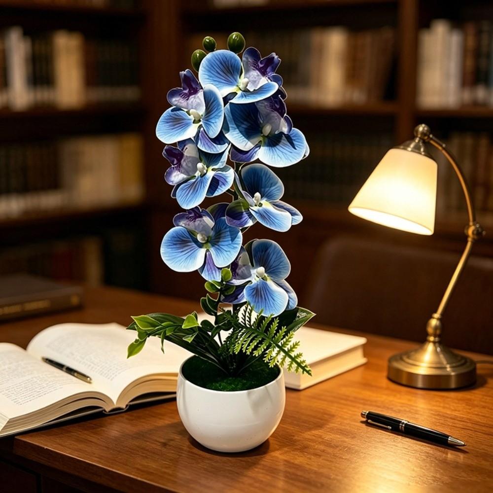 7 Heads Simulated Flower Butterfly Orchid Potted Pink Artificial Faux Plants  Living Room Ornaments