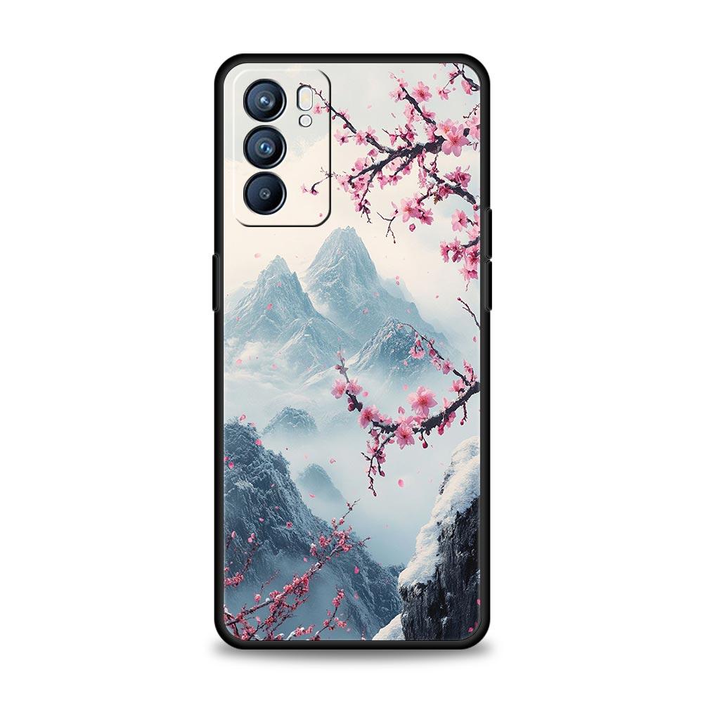 Pink Sunset Mountain Phone Case For Oppo A17 A31 A54 A57 A78 A79 A98 Find X5 X6 Reno 6 7 8 10 11 12 13 F Pro 5G Soft TPU Cover