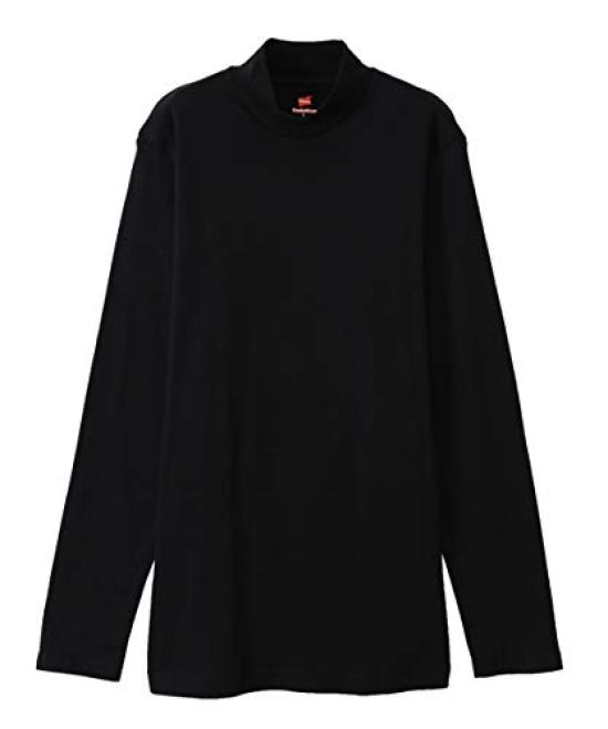 Hanes Warm Thick Size L to Japanese size HM4-Q507A Men's Innerwear, High-Neck Long-Sleeve Shirt, 100% Cotton, Black, (equivalent L)