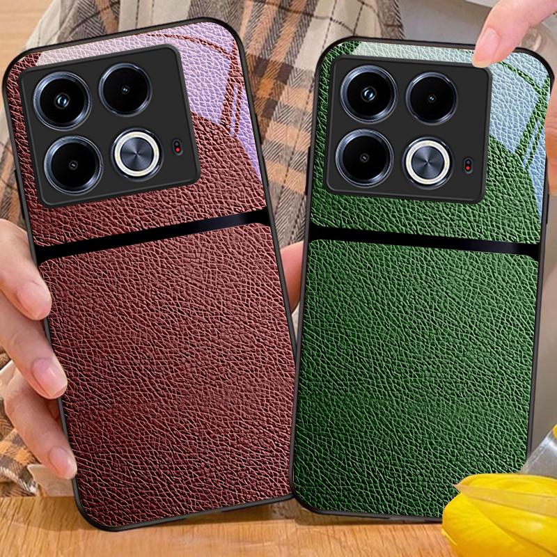 Red Leather Pattern For Infinix Note 40 4G 30i 12 G96 Smart 8 Hot 9 Play 10 11S 12 20i 50 Pro Plus 5G Tempered Glass Phone Case