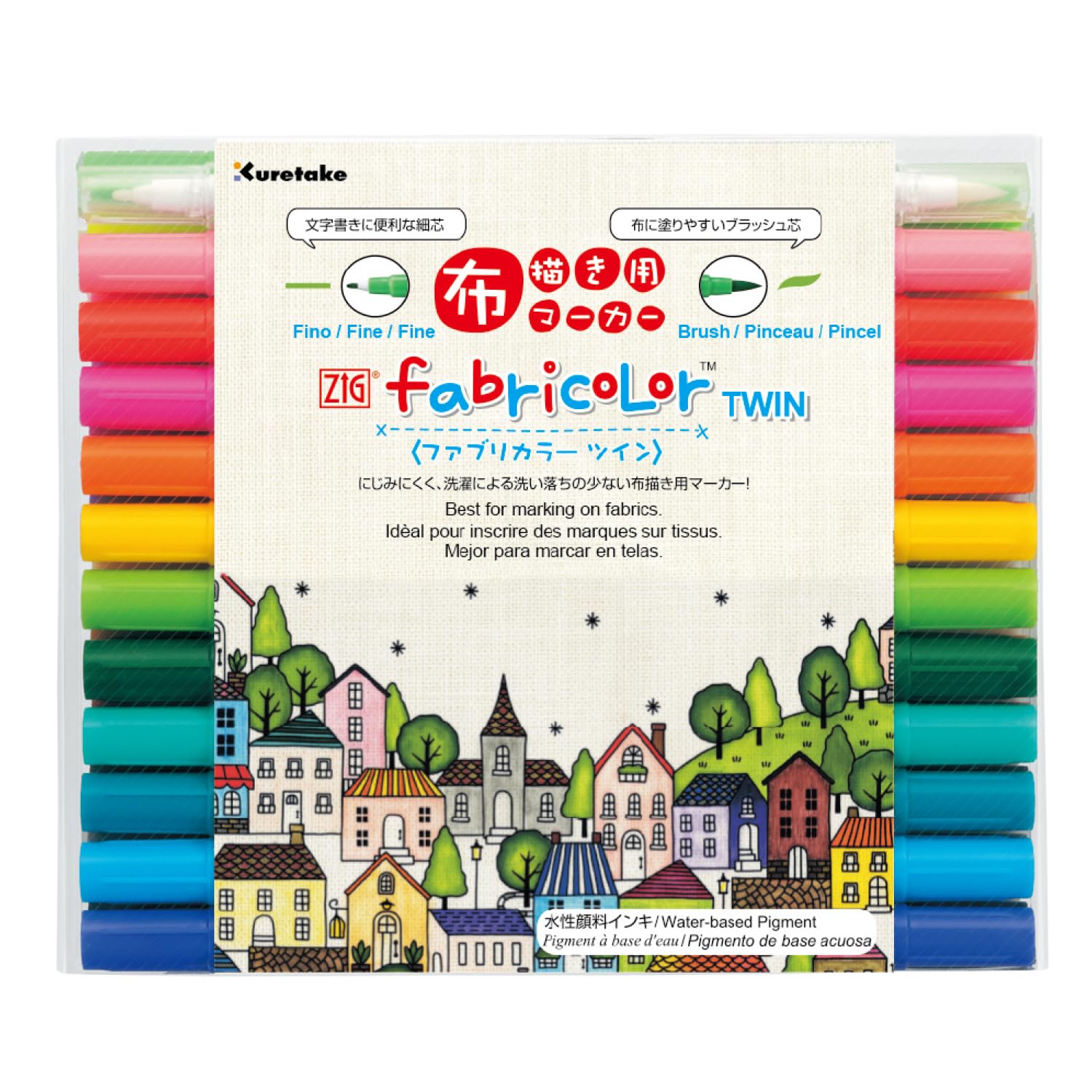 

Kuretake ZIG Fabric Color Twin Water-Based Fabric Pen, 24 Colors, TC-4000A/24V