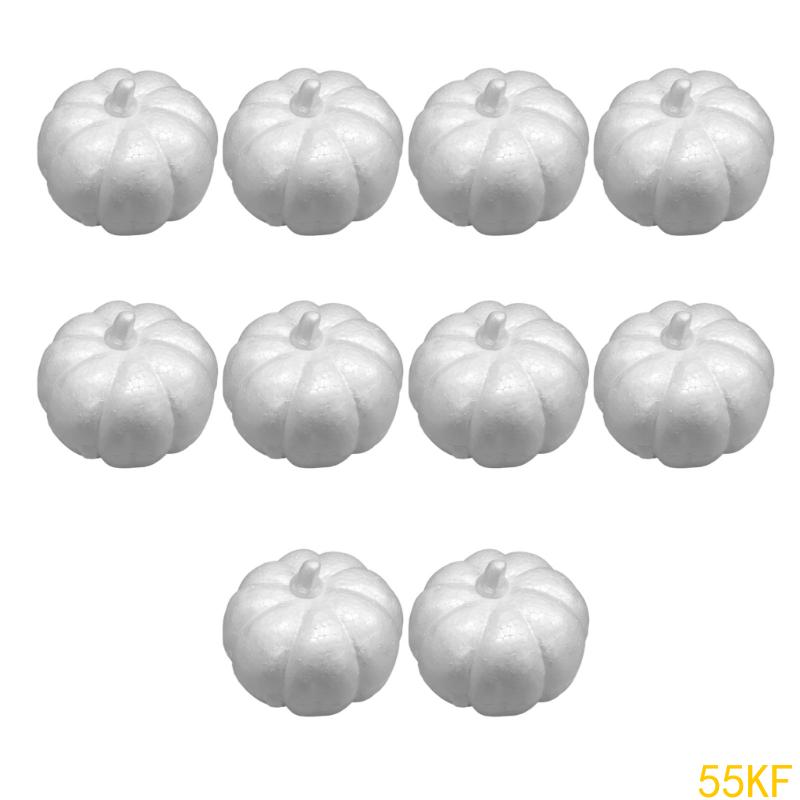 55KF 10Pcs Artificial Pumpkins 8cm OR 10cm White Foam Pumpkins for Fall Festival Thanksgiving Home Party Table Decoration