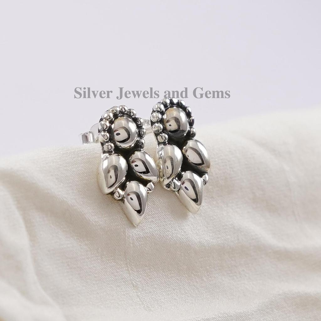 Puffed Sterling Silver Stud Earrings: Handmade Designer Jewelry, Dainty Earring