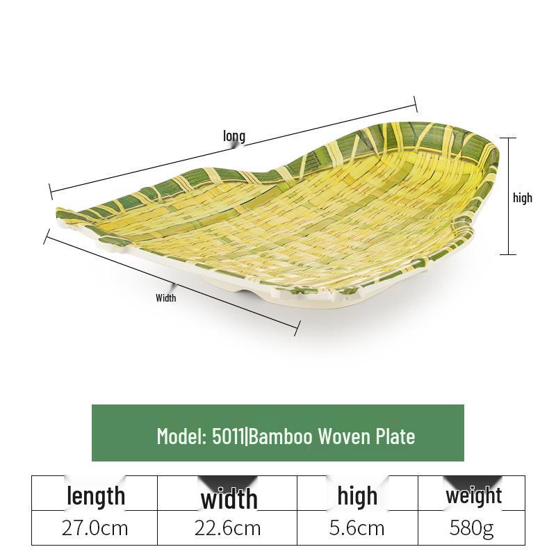 Kreative Melamin-Platte im Bambus-Web-Stil für Hot Pot, Grill und Dessert-Servieren