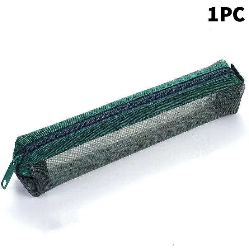 5Pcs Vintage Solid Color Mesh Pencil Case Portable Stationery Storage Pouch School Stationery Supplies Student Gifts