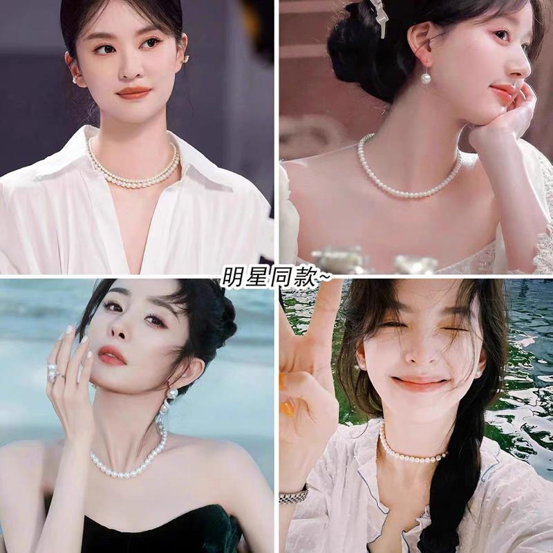 Shijia Pearl Magnetic Buckle Necklace Women's New Hot Style Necklace Sweater Chain Light Luxury Niche Stackable Clavicle Chain