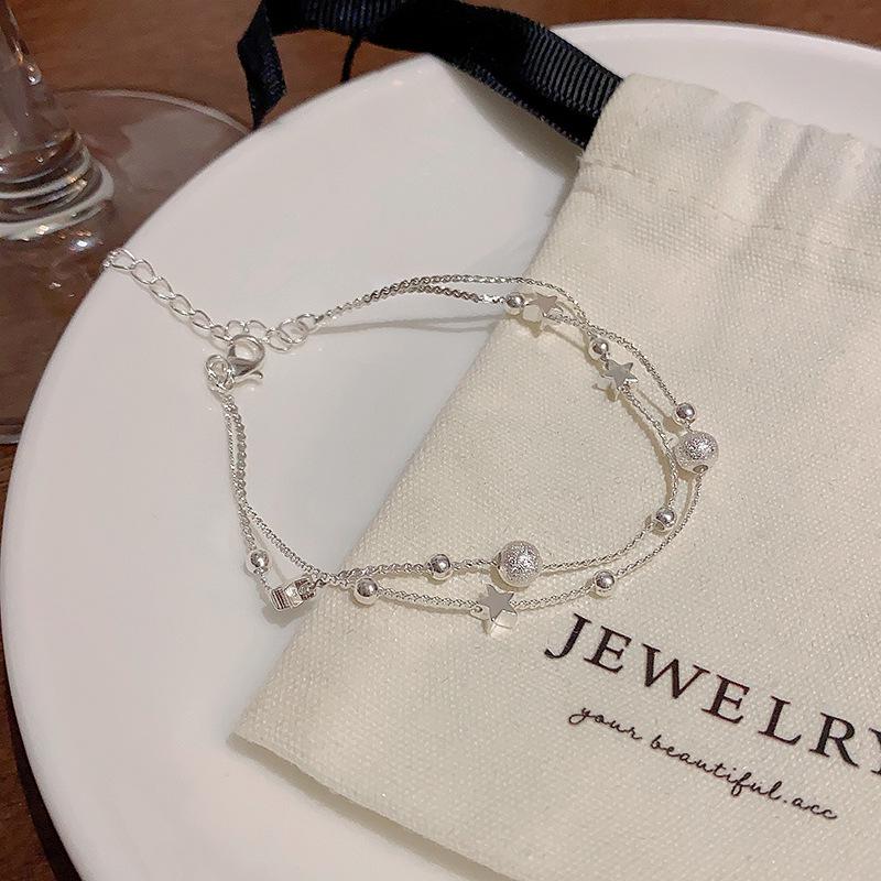 Double-Layer Silver Frosted Star Bracelet: Elegant, Niche, and Exquisite. Perfect for Women and Best Friends. 