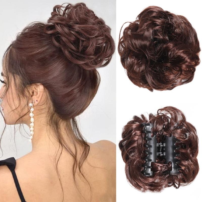 Synthetic Chignon Messy Hair Bun Claw Clip In Hair Piece Wavy Curly Bun Ponytail Scrunchie Hairpieces for Women