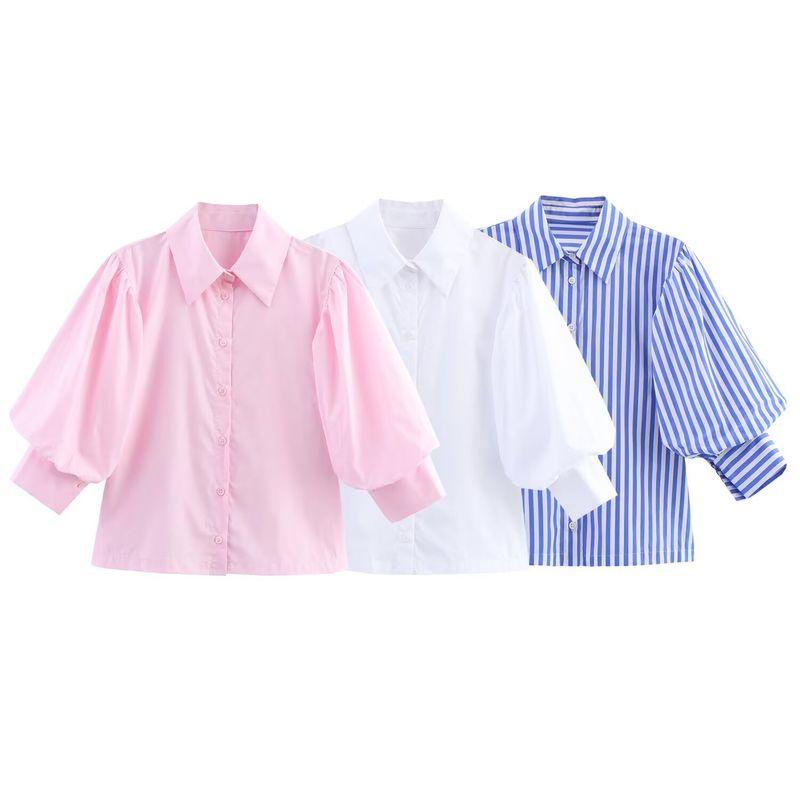 Kaslead New Women Clothes Western Style Fashion Simple and Versatile Loose Poplin Half Sleeve Shirts Top