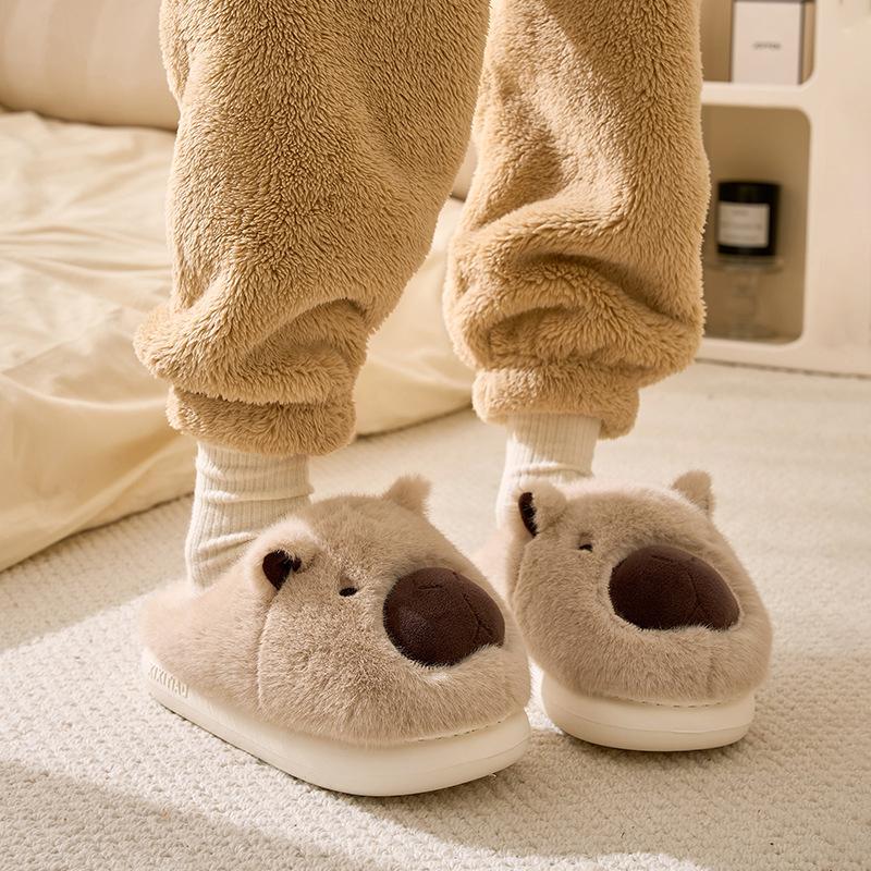 1Pair Closed Toe Plush Capybara Slippers Cozy Plush House Shoes Winter Warm Indoor/Outdoor Slippers