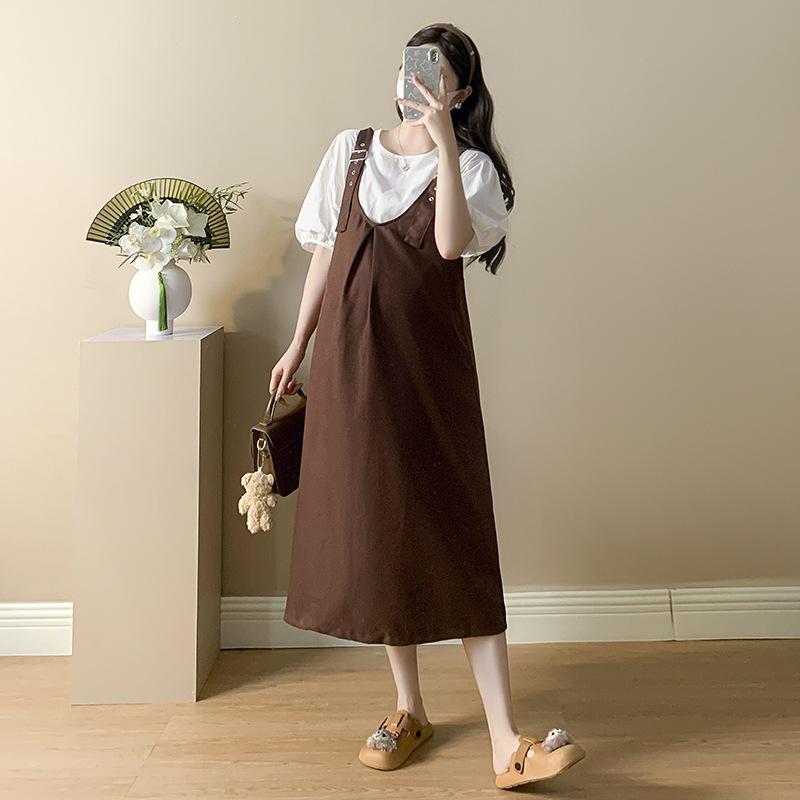 Plus Size 2026 Spring/Summer Maternity Overall Skirt & Shirt Set 2XL