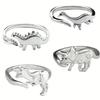Retro-Stil verstellbarer Dinosaurierring für Damen - einzigartiges Jurassic-Design, schlichter und doch eleganter Stil, Silber-Finish, bequem