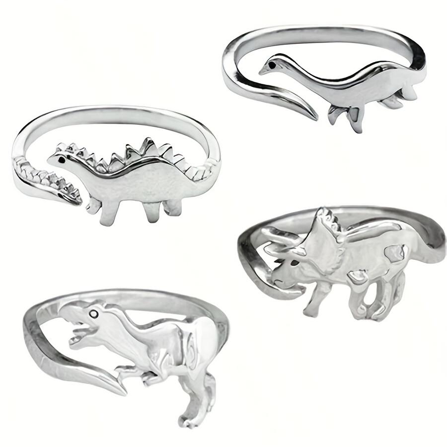 Retro-Stil verstellbarer Dinosaurierring für Damen - einzigartiges Jurassic-Design, schlichter und doch eleganter Stil, Silber-Finish, bequem